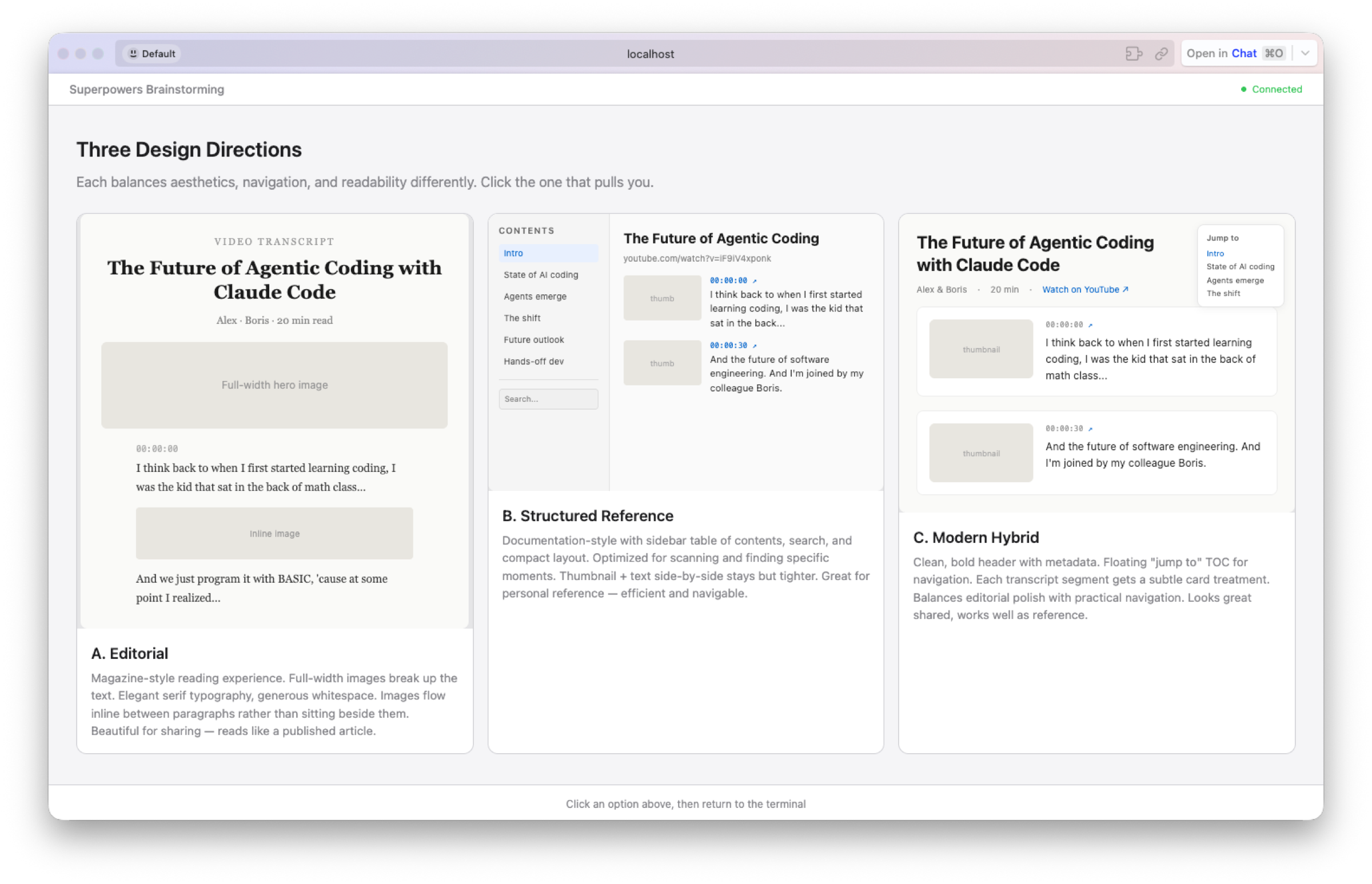 Superpowers Visual Brainstorming 界面